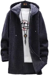 aspersio アスペルシオ フードつき ジップアップ ロングコート ビター系 お洒落 裏起毛 アウター メンズ 長袖 裏ボア カーディガン ジップアップパーカー ジャケット ストリート系 暖かい (ダークグレー,  2XL)