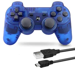 【特価セール】Fancyan PS3 用 ワイヤレスコントローラー 6軸センサー DUAL SHOCK3 ゲームパット 互換対応 USB ケーブル 日本語説明書 (透明ブルー)
