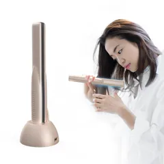 【在庫処分】Kiboer 超音波 トリートメントアイロン 髪質改善 浸透促進 ヘアダメージ補修 充電スタンド ヘアケア 1MHz 超音波 青色LED 浸透率アップ トリートメント導入器 プロ仕様 縮毛矯正 コードレス プレゼント シャンパンゴールド