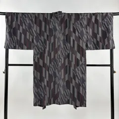 【美品】 羽織 身丈114cm 裄丈68.5cm L 紬地 幾何学模様 灰紫 正絹 逸品 【中古】
