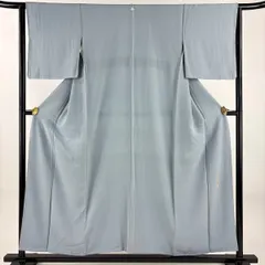 色無地 身丈153.5cm 裄丈64cm M 袷 落款 地紋 青灰色 正絹 優品 一つ紋 【中古】