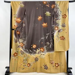 振袖 身丈166.5cm 裄丈67cm M 袷 桜 楓 金彩 ぼかし 茶紫 正絹 秀品 【中古】