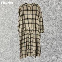 Fleurire コットン リネン チェックノーカラーロングワンピース Mサイズ
