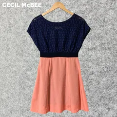 CECIL Mc BEE ノースリーブひざ丈ワンピース ネイビーとピンク Mサイズ