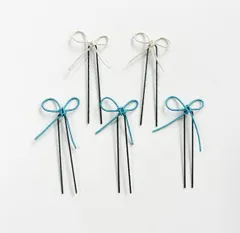 〔267〕水引リボンピン　水色　金　5本セット