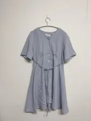 ココア ライトブルー CHECK 半袖 ウエスト ストラップ ONE PIECE