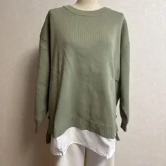 KN3394＊4L 大きいサイズ 裾ボタン重ね着風ニットプルオーバー オリーブ