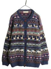 【お得なクーポン配布中!】 80s エルエルビーン デザイン ニット カーディガン レディース M / ヴィンテージ ウール 前開き 羽織り 絵柄 イラスト アニマル バーズアイ