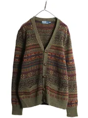 【お得なクーポン配布中!】 ポロ ラルフローレン フェアアイル ニット カーディガン メンズ L 古着 前開き 羽織り ウール ノルディック 総柄 ポケット付き カジュアル