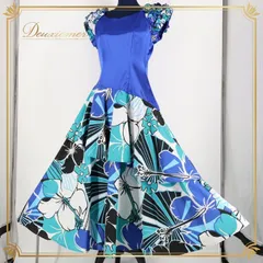 フラダンス 衣装 ワンピース ドレス ブルー系 アビバーレ 花柄 光沢 フリル ハワイアンプリント アロハ レッスン 練習 かわいい 上品 大人っぽい Avivare グリーン系 ブラック系 ホワイト系 青 黒 緑 白 ハイビスカス柄 フラダンス衣装