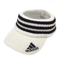 【新品】アディダス ニットサンバイザー 白×黒 3ライン フリー(57cm-59cm)  ゴルフウェア adidas