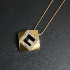686‐4　美品　GIVENCHY　ジバンシー　ネックレス　lady's　レディース　女性　Gロゴ　ゴールド　スクエア　ラインストーン　ペンダント　アクセサリー