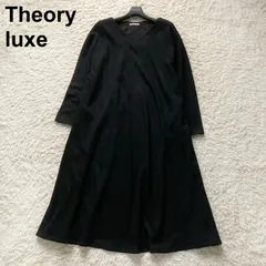 美品 Theory luxe セオリーリュクス Vネック ロングワンピース フレア ひざ丈 38サイズ M 黒 ブラック ウール100% 日本製 長袖 ロングスリーブ 上質 フォーマルドレス オケージョン 通勤