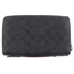 未使用品▼COACH コーチ F25528 レザー ダブルファスナー シグネチャー トラベルウォレット オーガナイザー 長財布 ブラック メンズ