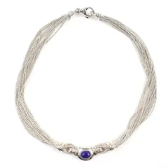 美品△TIFFANY&Co. ティファニー ヴィンテージ マルチストランド ネックレス 希少 SV925 ラピスラズリ アクセサリー シルバー ブルー 重量63.8g レディース