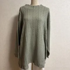 KN3398 ＊5L 大きいサイズ ふんわりケーブル素材、ハイネックチュニック セージ