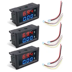 LEDパネル取付け型 10A DC0-100V 3個セット 逆接続保護 高精度 デジタル電圧計電流計 0.1V 0.01A サムコス リード線付き