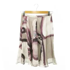 マックスマーラ MAX MARA PURA SETA 白タグ フレア スカート ひざ丈 シアー シルク混 絹混 切替 ストライプ  ボーダー 総柄 36 S 紫 パープル /MN1 ■GY99