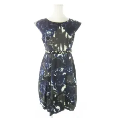 グレースクラス GRACE Class ミニ丈ワンピース ノースリーブ ビジュー モザイク 花柄 総柄 36 S 紺 ネイビー /AO14 ■GY99