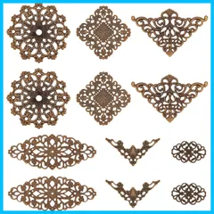 【数量限定】SUNNYCLUE　60個6種　透かし　パーツ　透かし　チャーム　大きめ　アソート　セット　合金　古銅色　チャーム　ラッピング　雪の華　コーナー装飾　フィリグリー　シルバー　飾り　花形　ゴールド　カラー　花柄　ピアスパーツ　手芸材料　ヒューイ　銅古