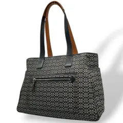 美品 コーチ トートバッグ 黒 ブラック グレー ブラウン 茶 ミニシグネチャー ワンショルダー A4収納 キャンバス レザー 本革 肩掛け可 自立可 シルバー金具 ハンドバッグ COACH 5707 U17