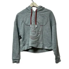 デシグアル パーカー サイズM レディース - ライトグレー×レッド 長袖/刺繍/MICKEY MOUSE/ショート丈/プルオーバー/Disneyコラボ