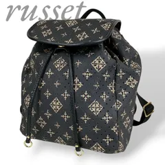 【B4069】【極美品】russet ラシット リュック  バックパック レザー ブラック モノグラム 巾着 パンチング加工 総柄 レディース