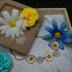 ビタミンカラーフラワーのネックレス キラキラ ハンドメイド　oh-00940