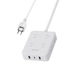【在庫処分】エレコム 電源タップ USB付き 20W PD対応 Type-C×1 USB-A×2 ACプラグ×8 1.5m 雷ガード ホコリ防止シャッター ホワイト ECT-44-8A2C15WH