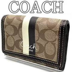 コーチ COACH シグネチャー PVC×レザー 二つ折り財布 L字ファスナー ストライプデザイン Signature PVC Leather Bifold Wallet L-zip Stripe Design