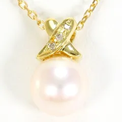 K18YG　ネックレス　necklace　パール（真珠）　ダイヤ　0.02　総重量約2.6g　約40cm