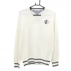 【美品】アンパスィ セーター アイボリー×黒 Vネック ロゴ刺しゅう ウール混 ニット メンズ L ゴルフウェア and per se