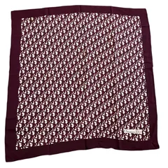 【管2511-47】Christian Dior クリスチャンディオール ロゴ シルクスカーフ トロッター柄 総柄 モノグラム パターン ワインレッド