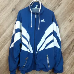 M1-02186【Mens】adidas(アディダス) トラックジャケット (M) / 青×白 表、左胸汚れ有 裾全体に毛玉有 N-13