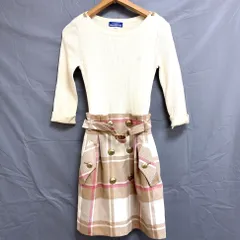 バーバリー ブルーレーベル BURBERRY BLUE LABEL ワンピース ニット 白xベージュ チェック 36サイズ 960987