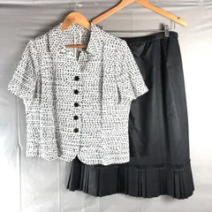 レリアン leilian セットアップ 半袖 ジャケットスカート 柄模様 日本製 ホワイト系 ブラック系 13+サイズ 977101