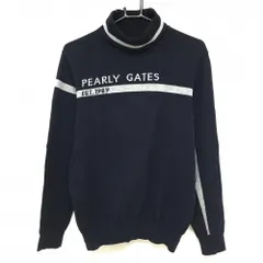 パーリーゲイツ タートルネックセーター ネイビー×グレー 胸元ロゴ コットン混  メンズ 5(L) ゴルフウェア 2023年モデル PEARLY GATES