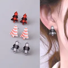 クリスマスツリー ピアス 6点セット チェック柄 ストライプ レディース アクリル アクセサリー プチプラ 軽量 大人かわいい