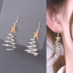 クリスマスツリー ピアス 星 スパイラル ゴールド シルバー レディース アクセサリー おしゃれ 揺れるピアス