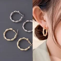 ツイストデザイン フープピアス ゴールド シルバー シンプル おしゃれ レディース ねじれデザイン 大人