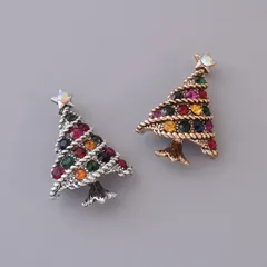 アンティーク調 クリスマスツリー ブローチ カラーストーン キラキラ アクセサリー レディース シルバー ゴールド