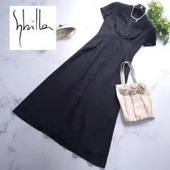 シビラ ロングワンピース マキシ丈 半袖 フレア Vネック ブラック タック M