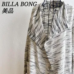 美品⭐️ ビラボン BILLA BONG カーディガン ドレープ ニット 総柄 ポンチョ風  サーフ カジュアル ロング 羽織り ゼブラ柄 リゾート 古着女子 ゆるかわコーデ Mサイズ ホワイト ブラック