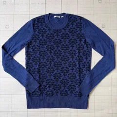ト2511-②-5359 ユニクロ　UNIQLO ボタニカル柄　ウールニット　紺　M