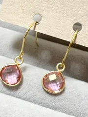 宝石質ピンクトパーズAAA 枠留めマロンカットピアス（サージカルステンレス）