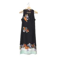 SunaUna(スーナウーナ) ワンピース サイズ36 S レディース美品  - 黒×マルチ Vネック/ノースリーブ/ひざ丈