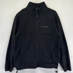古着 コロンビア Columbia フリースジャケット アウトドア フルジップ ワンポイントロゴ ドローコード L  ブラック メンズ