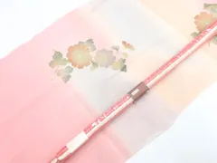 【一輝堂】和装小物 帯締め帯揚げセット 平組 刺繍 花 オパール糸 美品 帯締 帯揚 25w10-13310