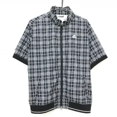 【超美品】アディダス 半袖ジャケット 黒×白 チェック 身頃蓄熱裏地 フード収納可  メンズ O/XG ゴルフウェア adidas