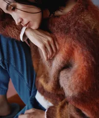 【フリーダ】グラデーションシャギーニット　プルオーバー　ウール混　長袖　たっぷり　フリーサイズ　ブラウン系